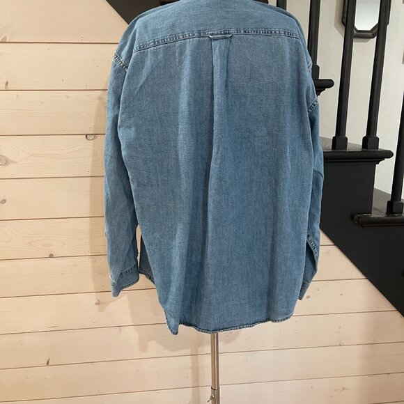 065 Free People X Tricia Fix Mixed Emotions Shirt Denim Sweatshirt NWOT Size M/L - Picture 7 of 9